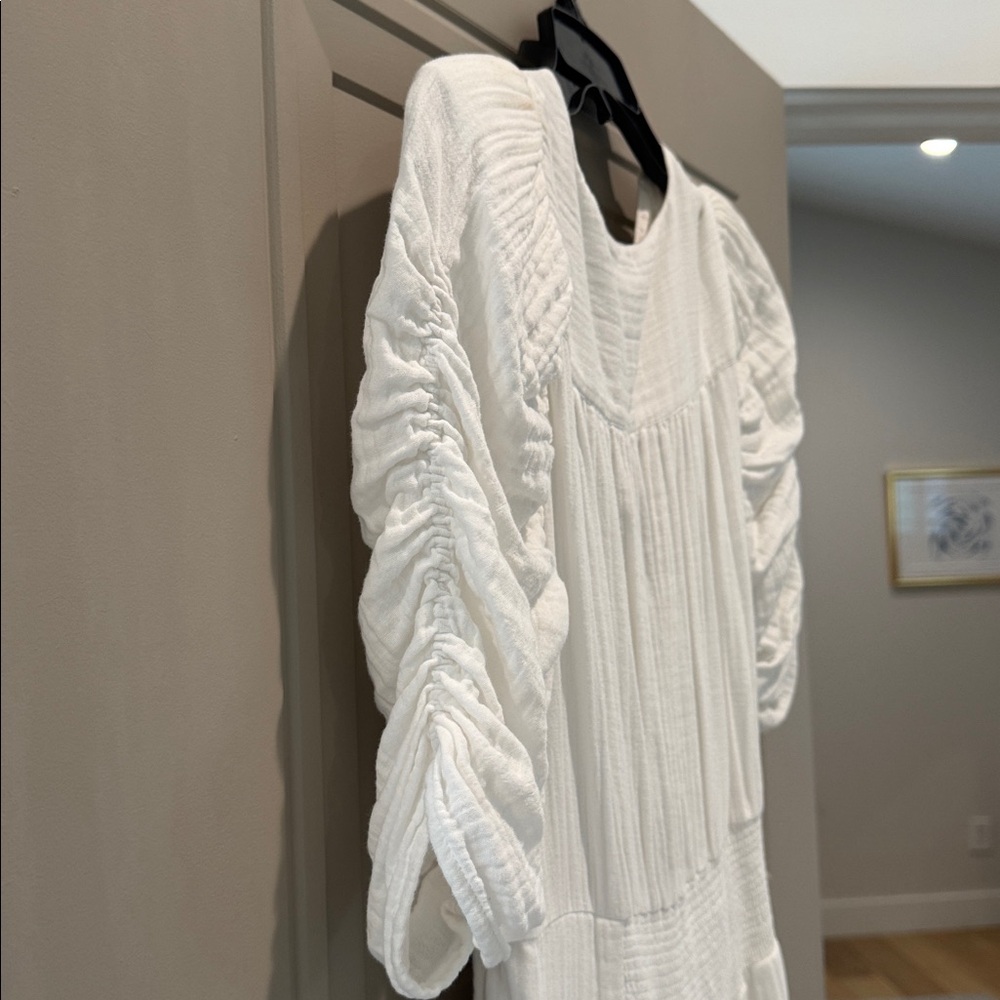ME+EM Cheesecloth Gathered Sleeve White Maxi Dress NWOT - Picture 7 of 8